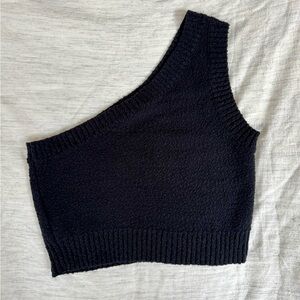 Madewell One-Shoulder Knit Crop Top in Black